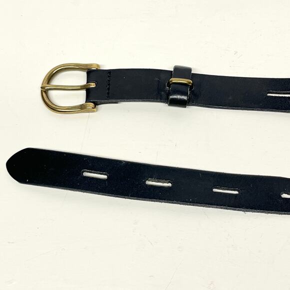 Madewell Classic Black Leather Belt Brass Buckle Size Large